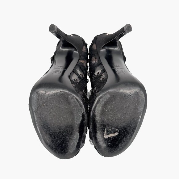 Chanel CC Bead-Embellished Pumps Black Mesh Lace Heels Size 38.5 US 7.5-8 - Picture 15 of 16